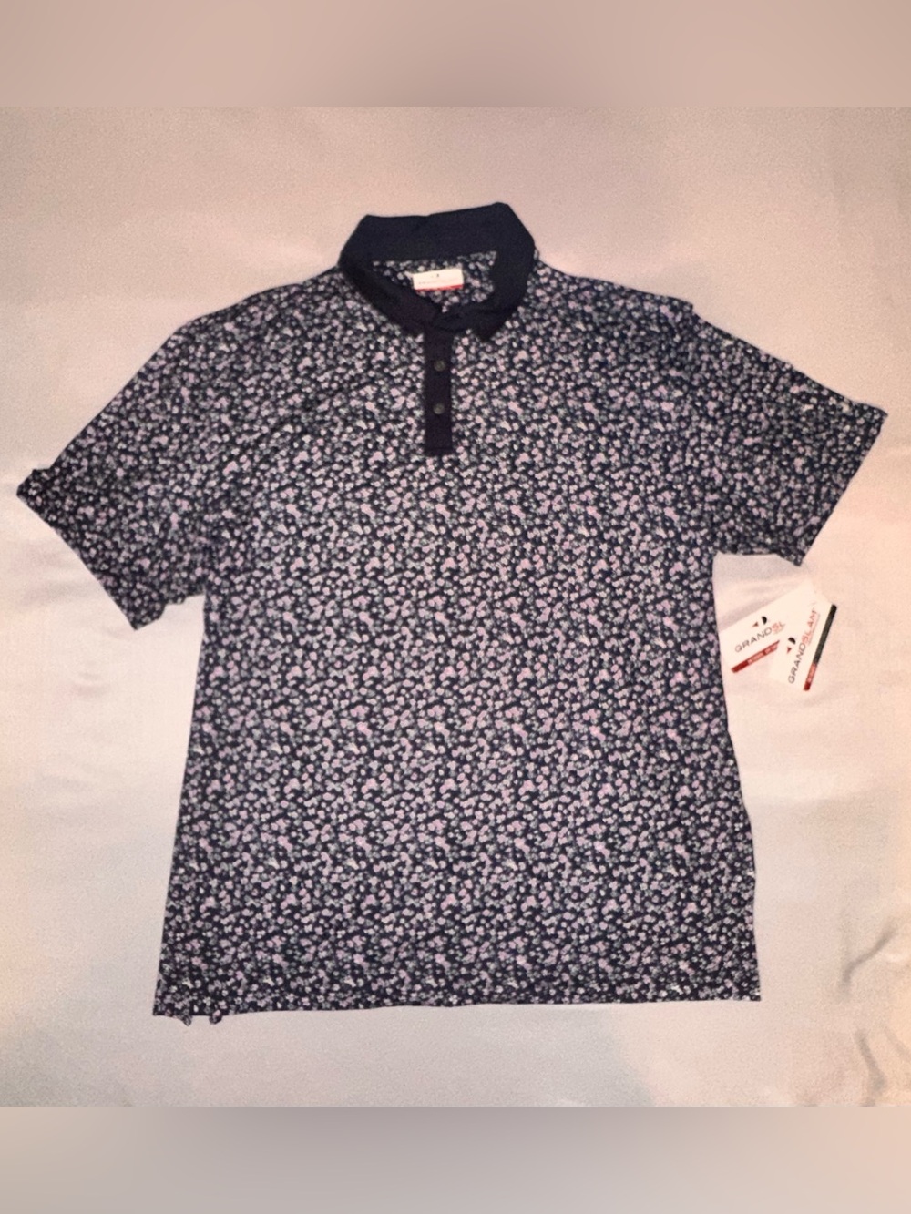 Grand Slam Performance Men’s Navy Floral Short Sleeve Golf Polo